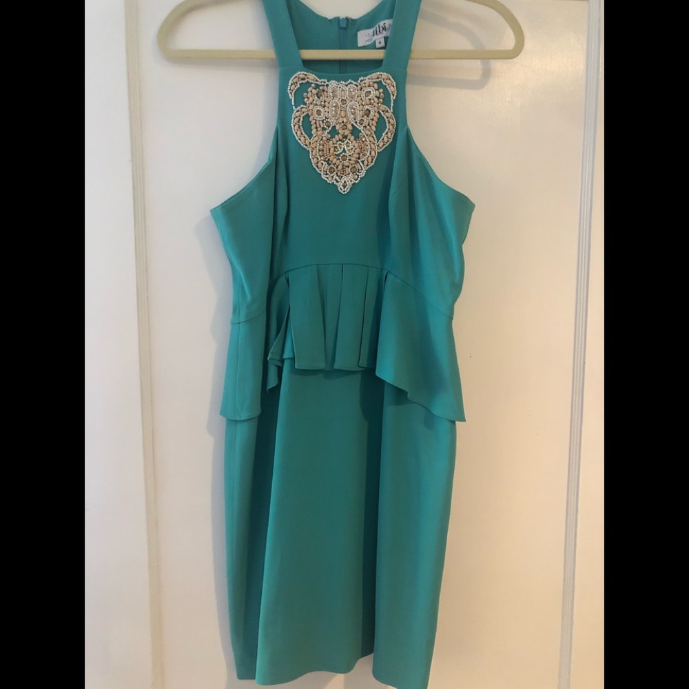 Tibi Blue Peplum Cocktail Dress with detailing